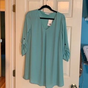 Light aqua long sleeve shift dress